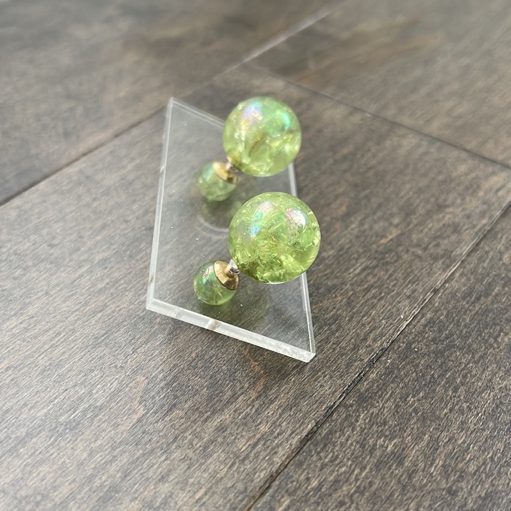PARK AND BUZZ Double Back Stud Earrings, Green Apple Sparkle, Gold Jewellery